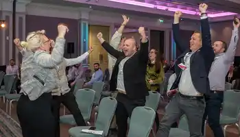 team building group celebrating