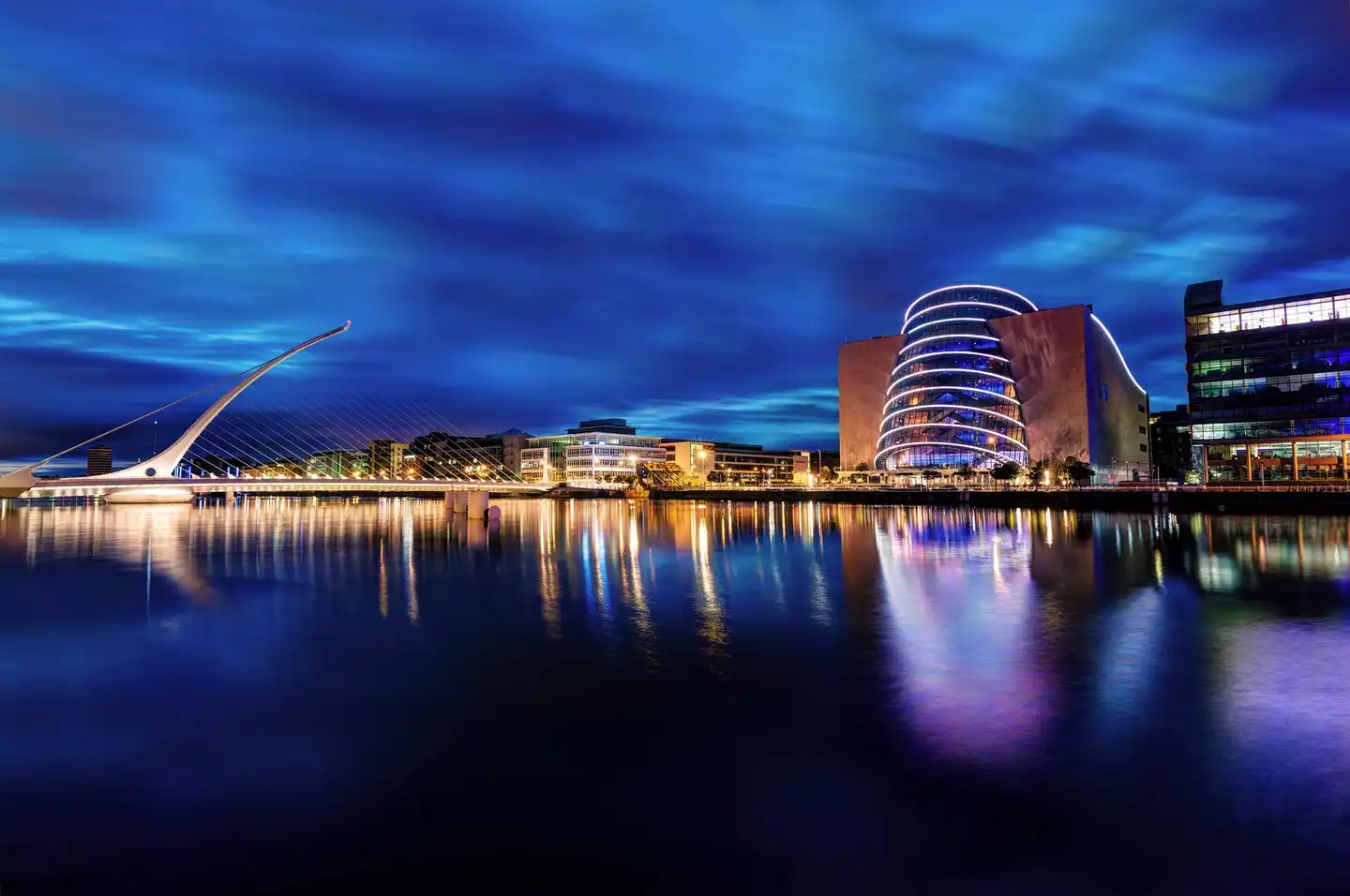 Corporate event planning in Dublin city with Dynamic Events, featuring evening views of the River Liffey and top conference venues.