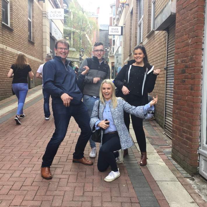 posing in agroup photo