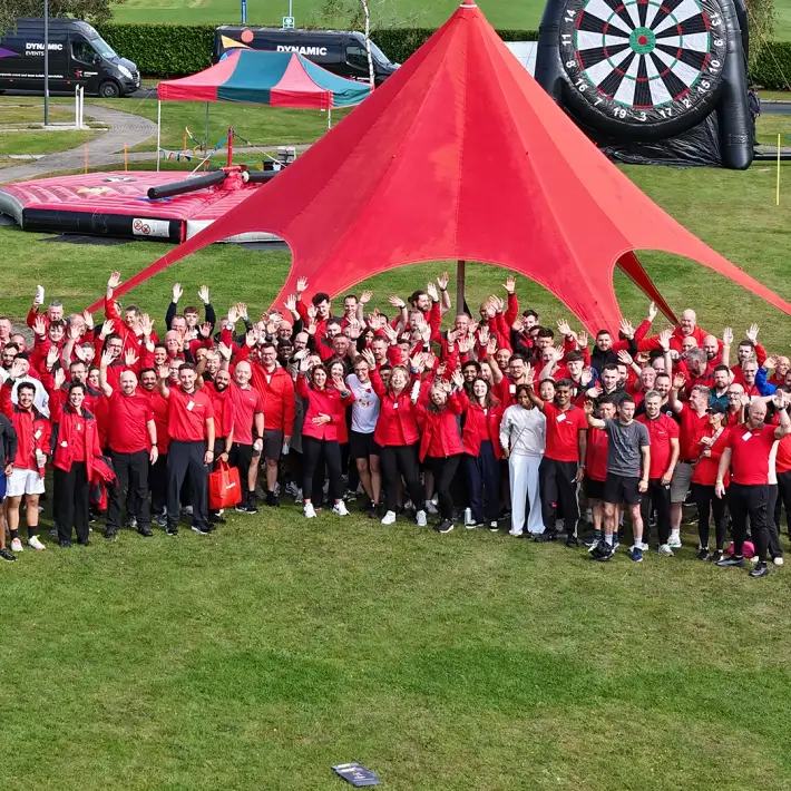 Group photo of Hilti Ireland employees at The Johnstown Estate during Team Olympics team building event