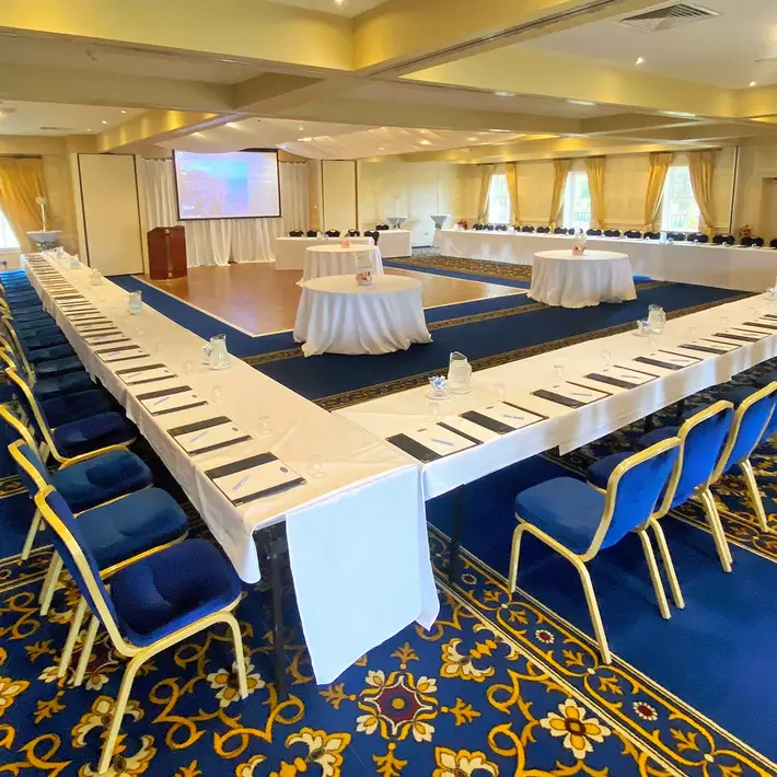U-shaped conference room setup at Roganstown Hotel & Country Club for corporate meetings