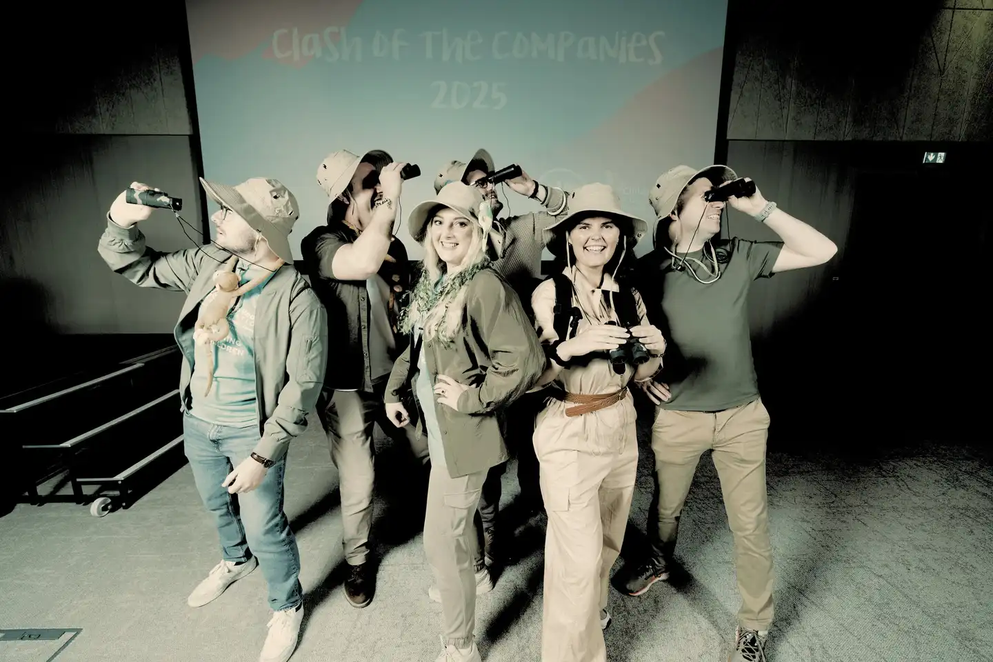group dressed up as jungle explorers for spooky halloween team building activity