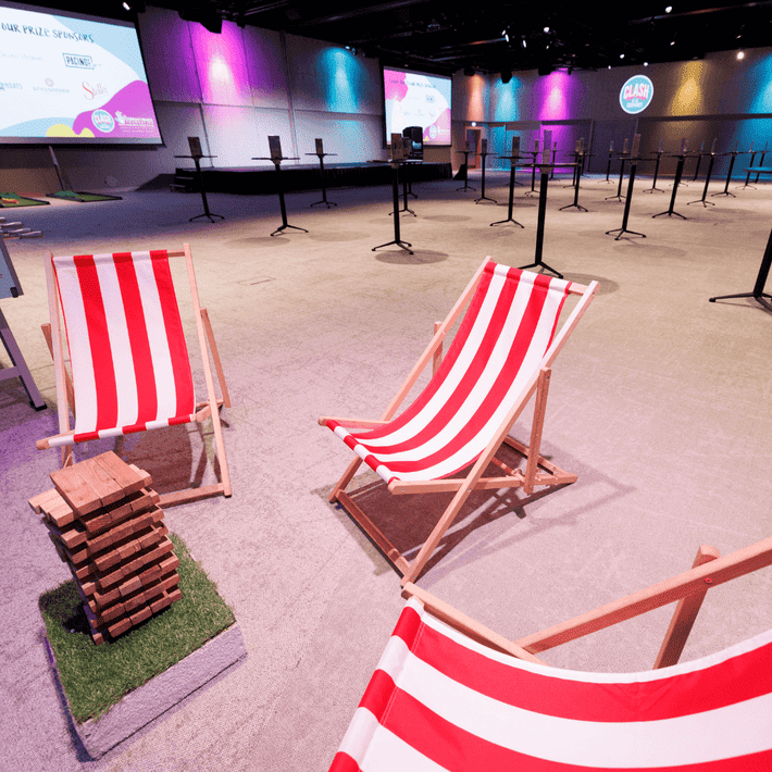 set up before participants arrive with sun chairs and jenga game 
