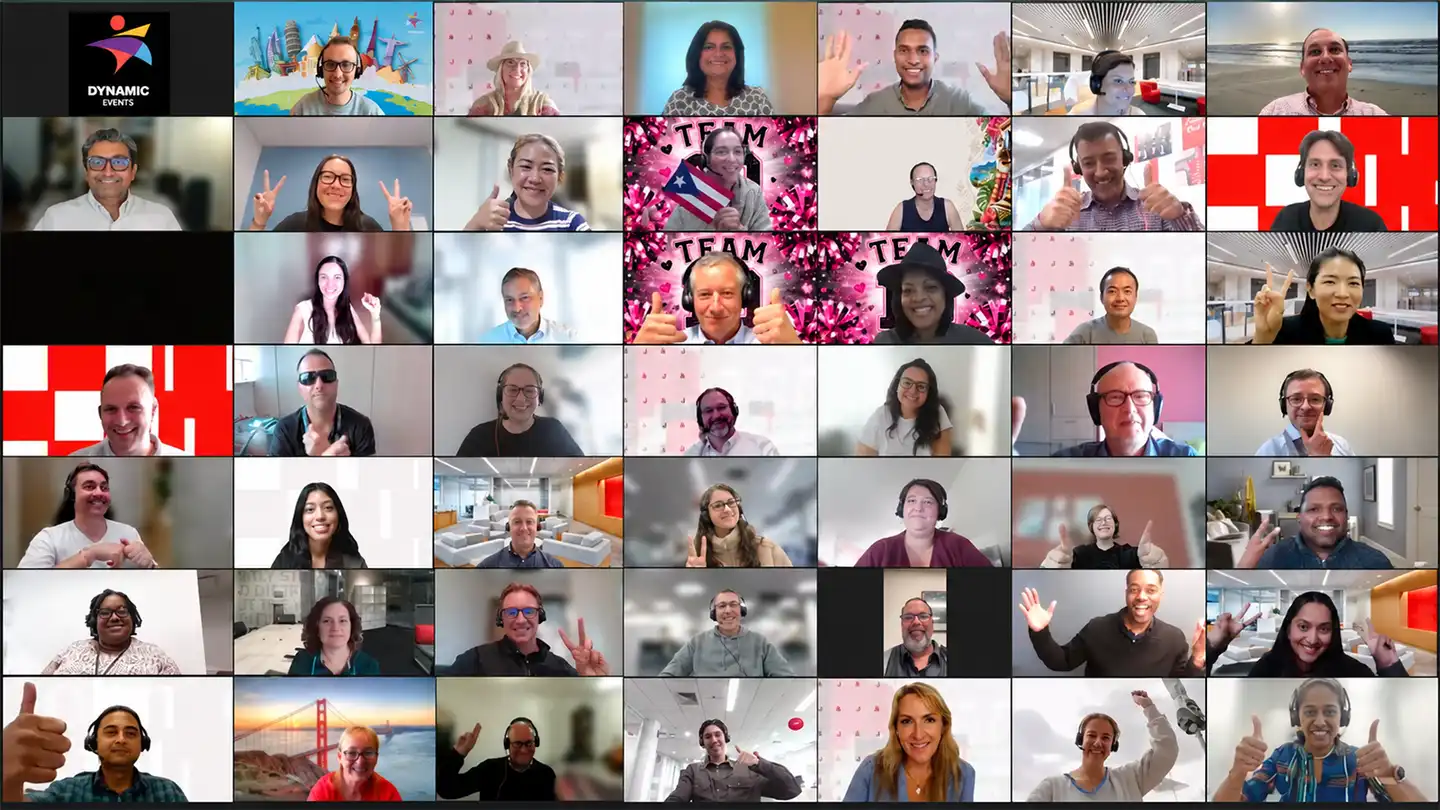 Large group taking part in a virtual team building event online
