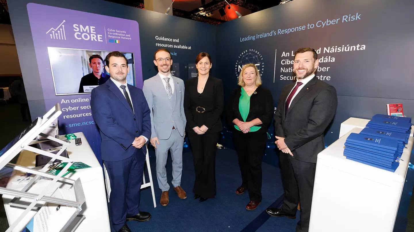 Representatives at the National Cyber Security Centre (NCSC) exhibition stand during the Cyber Expo at The Convention Centre Dublin.