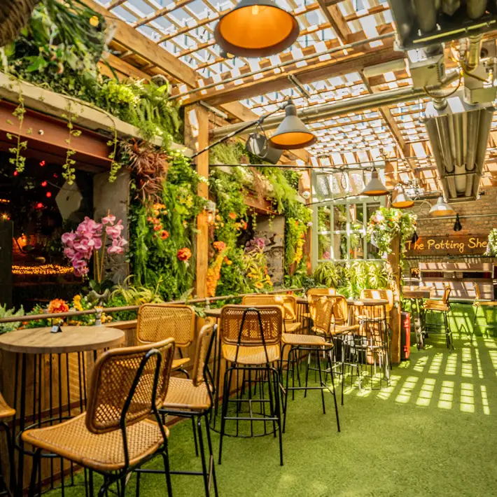 Covered beer garden at 101 Limerick offering a bright and versatile outdoor-style space for corporate events and networking receptions.
