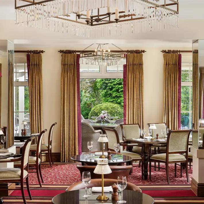 Dining and event space overlooking the gardens at The Keadeen Hotel in Newbridge, County Kildare