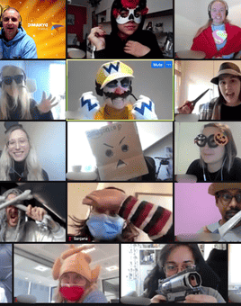 Virtual Halloween Team Building Activity that gtook place on Zoom with everyone dressed up for the occasion