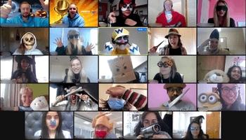 Virtual Halloween Team Building Activity that gtook place on Zoom with everyone dressed up for the occasion
