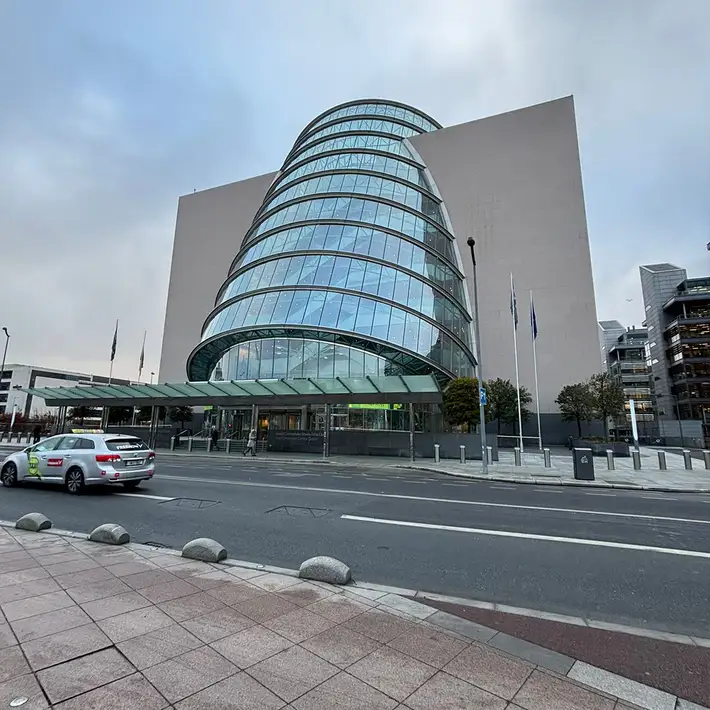 The exterior of the Convention Centre Dublin (CCD), capturing the iconic venue for the Sales Kickoff event.