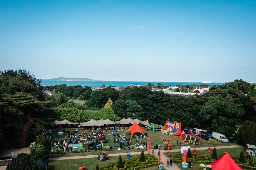 drone shot of corporate summer team building event dublin