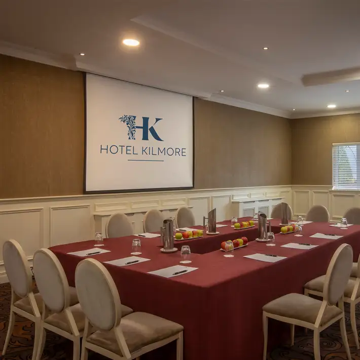 Corporate meeting room with boardroom-style setup at Hotel Kilmore in Cavan
