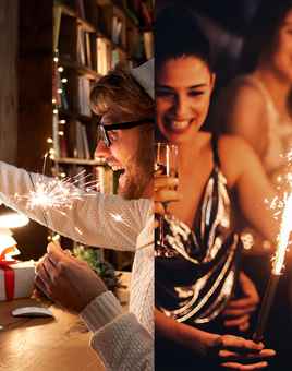 Colleagues celebrating Christmas in both virtual and in-person settings