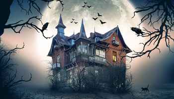 Spooky manor house with bats and crows at night for Manor House Murder corporate murder mystery team building event in Ireland