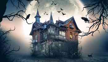Spooky manor house with bats and crows at night for Manor House Murder corporate murder mystery team building event in Ireland