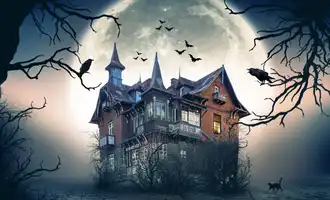 Spooky manor house with bats and crows at night for Manor House Murder corporate murder mystery team building event in Ireland