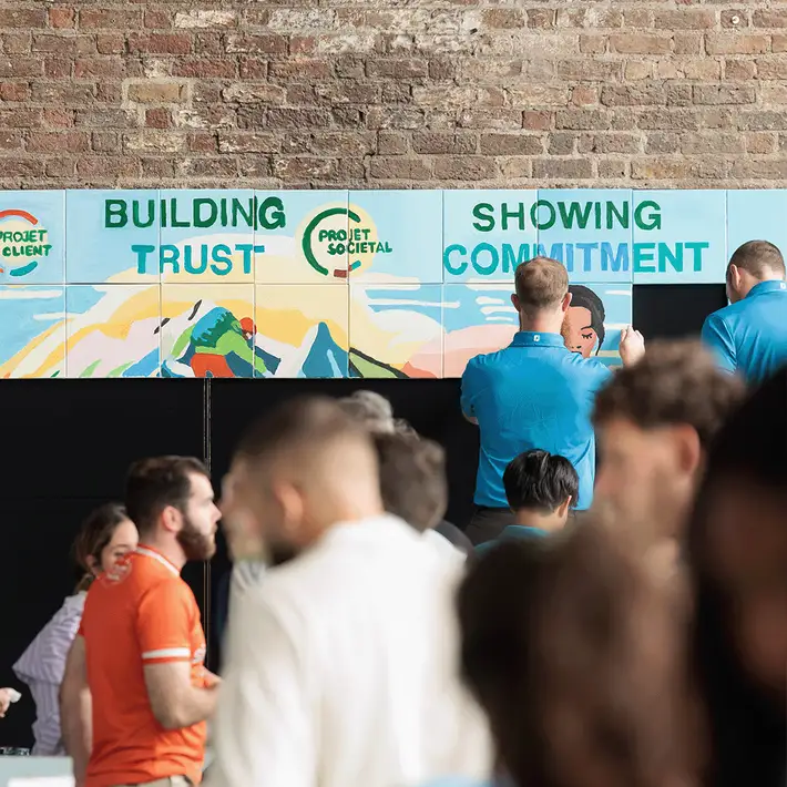 group doing big picture team building activity