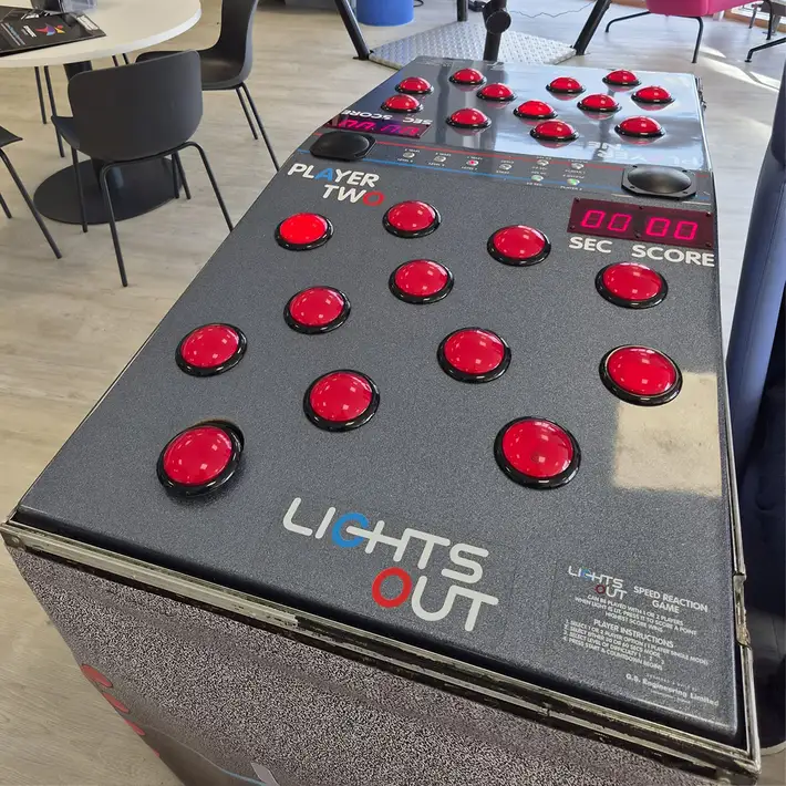 Lights Out two-player speed reaction game at an onsite company celebration in Dublin