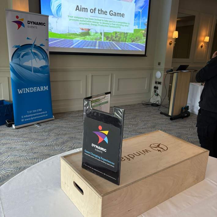 Windfarm box with a dynamic events folder on top and the presentation in the background.