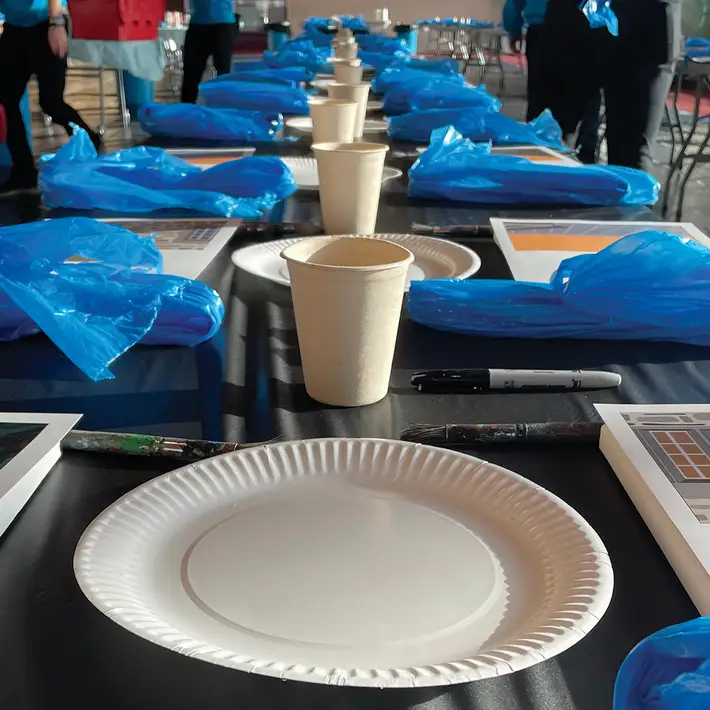 painting equipment set up on table