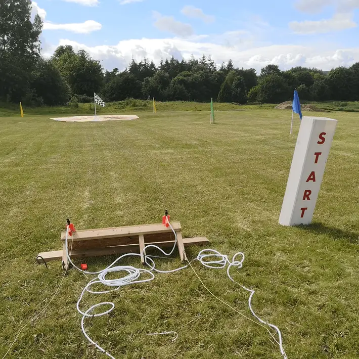 rocket challenge set up for outdoor team building activity