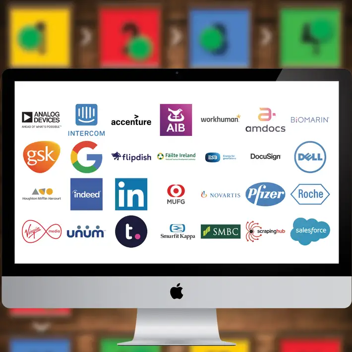 Logos of global brands and corporate clients that booked Virtual Away Day online team building experiences with Dynamic Events.