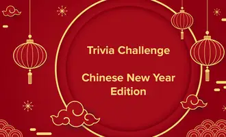 Trivia Challenge Chinese New Year Edition virtual team building activity graphic with red background, gold lanterns and festive design