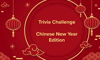 Trivia Challenge Chinese New Year Edition virtual team building activity graphic with red background, gold lanterns and festive design