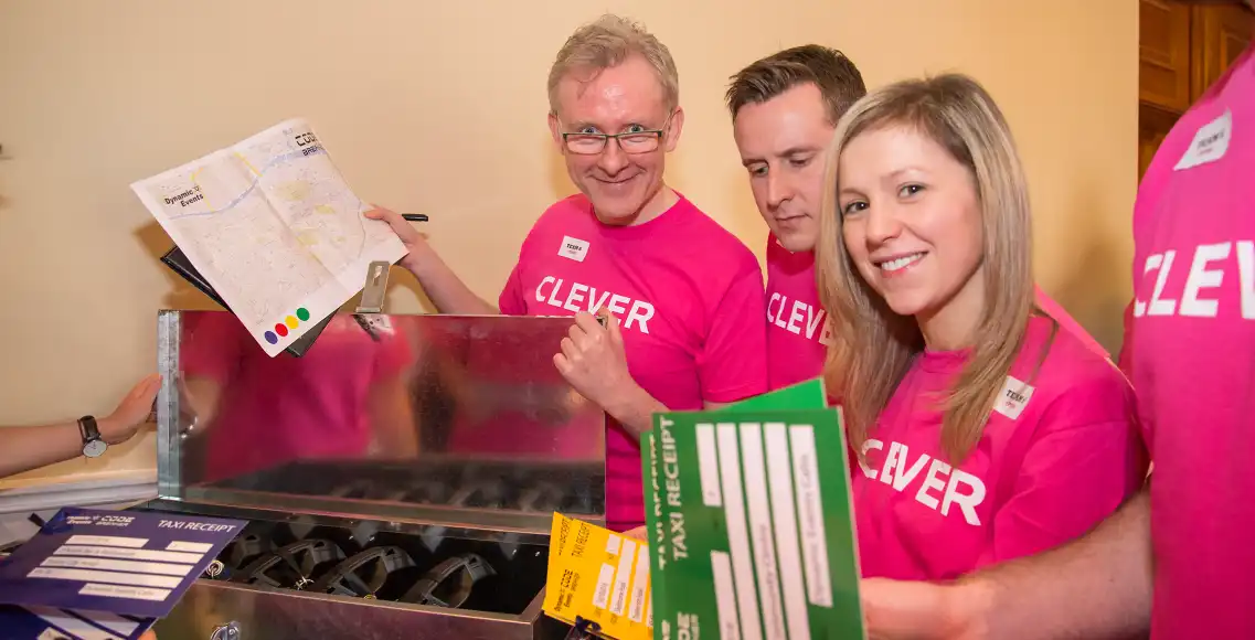 employees solving puzzles in the Codebreaker corporate team building challenge in mullingar, westmeath