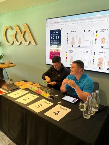 Dynamic events staff running a Before Mars with set up in front of them | Team Training Cork 