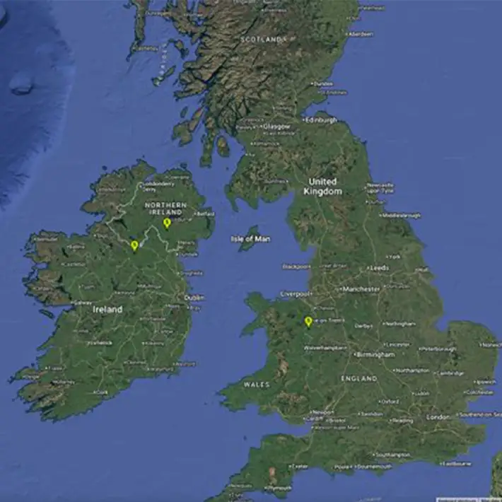 Map showing ABP Food Group’s three graduate induction locations in Ireland, Northern Ireland and the UK connected through a multi location digital treasure hunt.